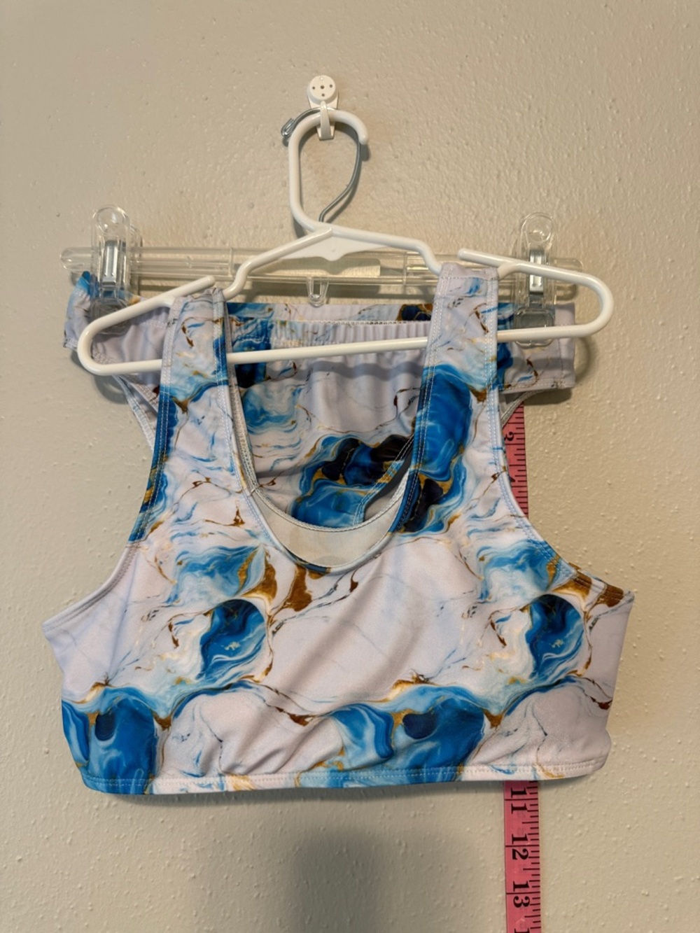 Amazon Kids Swim Bikini Top and Bottom Set - White, Blue, Gold Marble Print